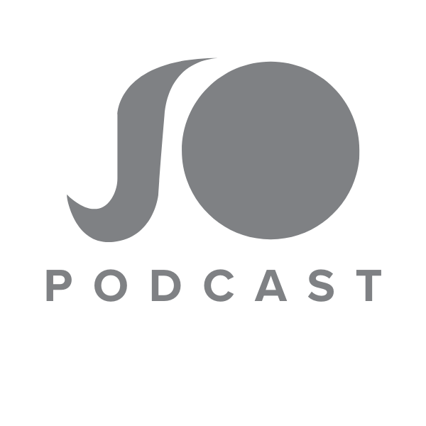 Jo podcast logo with stylized 'J' and 'O' letters and the word 'PODCAST' underneath.