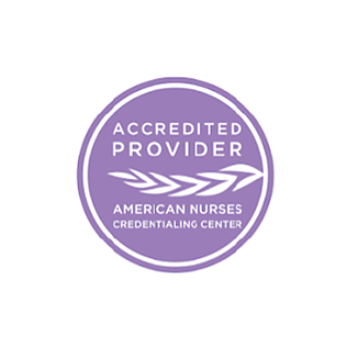 Purple circular logo with text that reads 'Accredited Provider American Nurses Credentialing Center'.