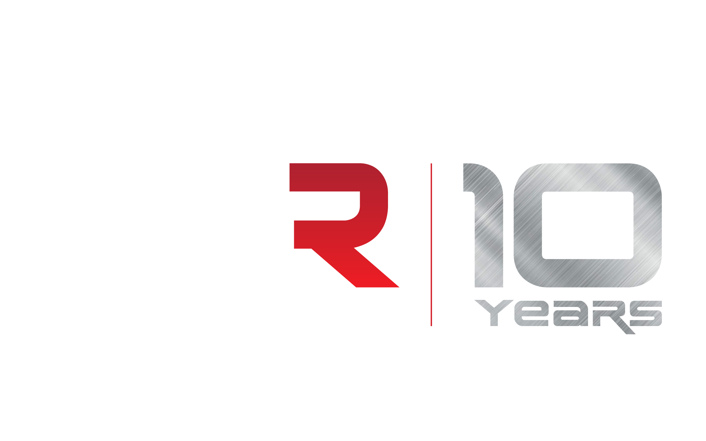 Logo celebrating 10 years of CR10 Performance, with the text 'CR10 Performance' and '10 Years' in metallic and red accents.