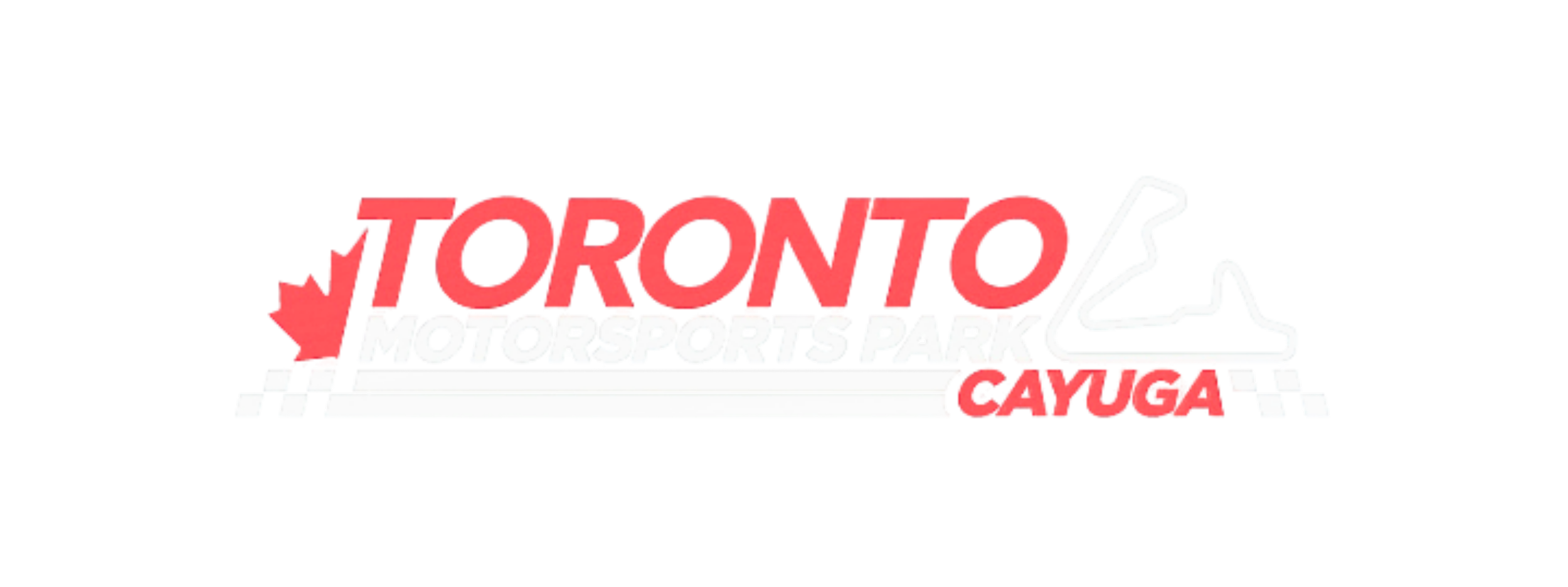 Neon sign for Toronto Motorsports Park in Cayuga, with red, white, and blue lettering and a graphic of a racing track.