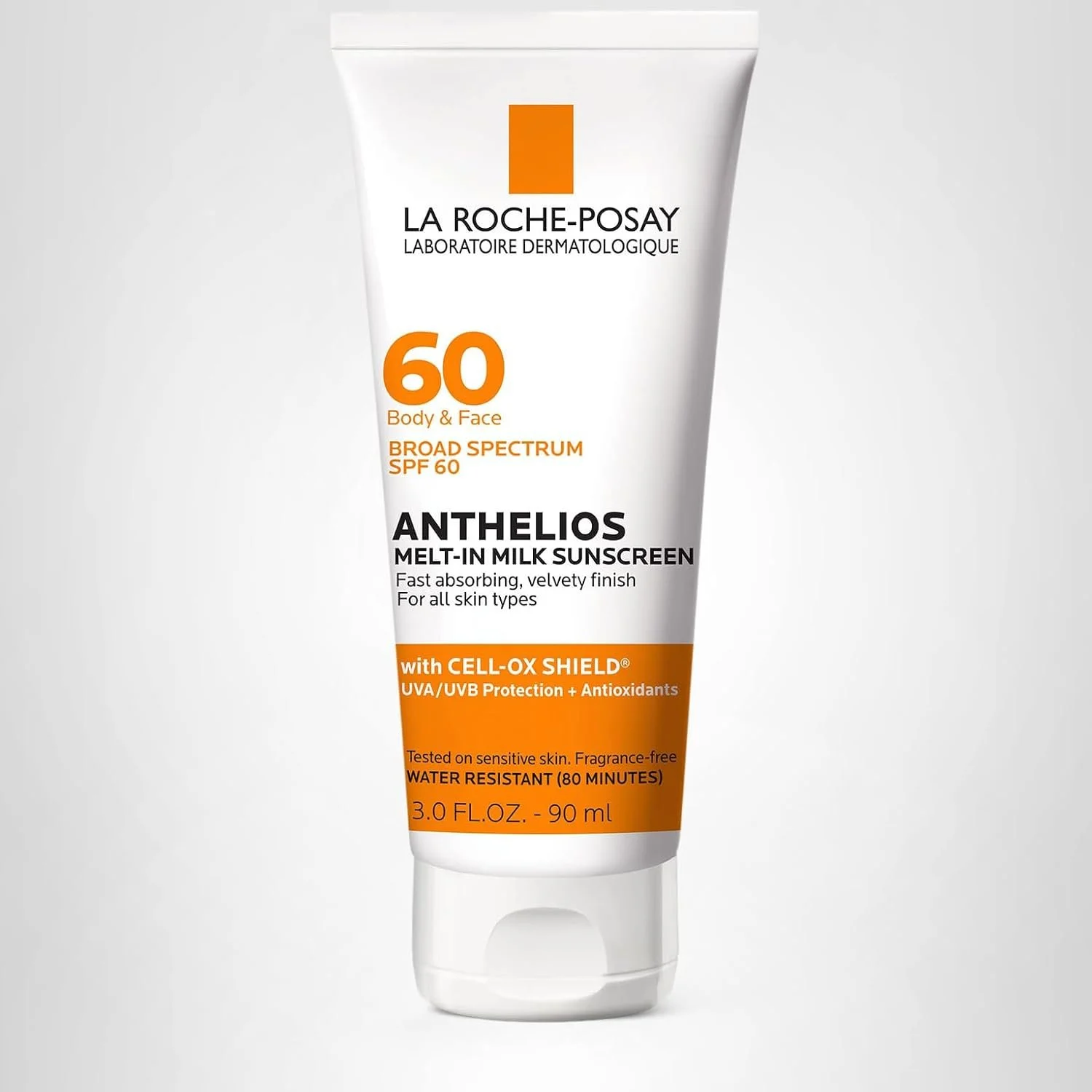 La Roche-Posay Anthelios Melt-In Milk SPF 60 sunscreen for dry skin, fast-absorbing broad spectrum face and body lotion with Cell-Ox Shield antioxidant protection