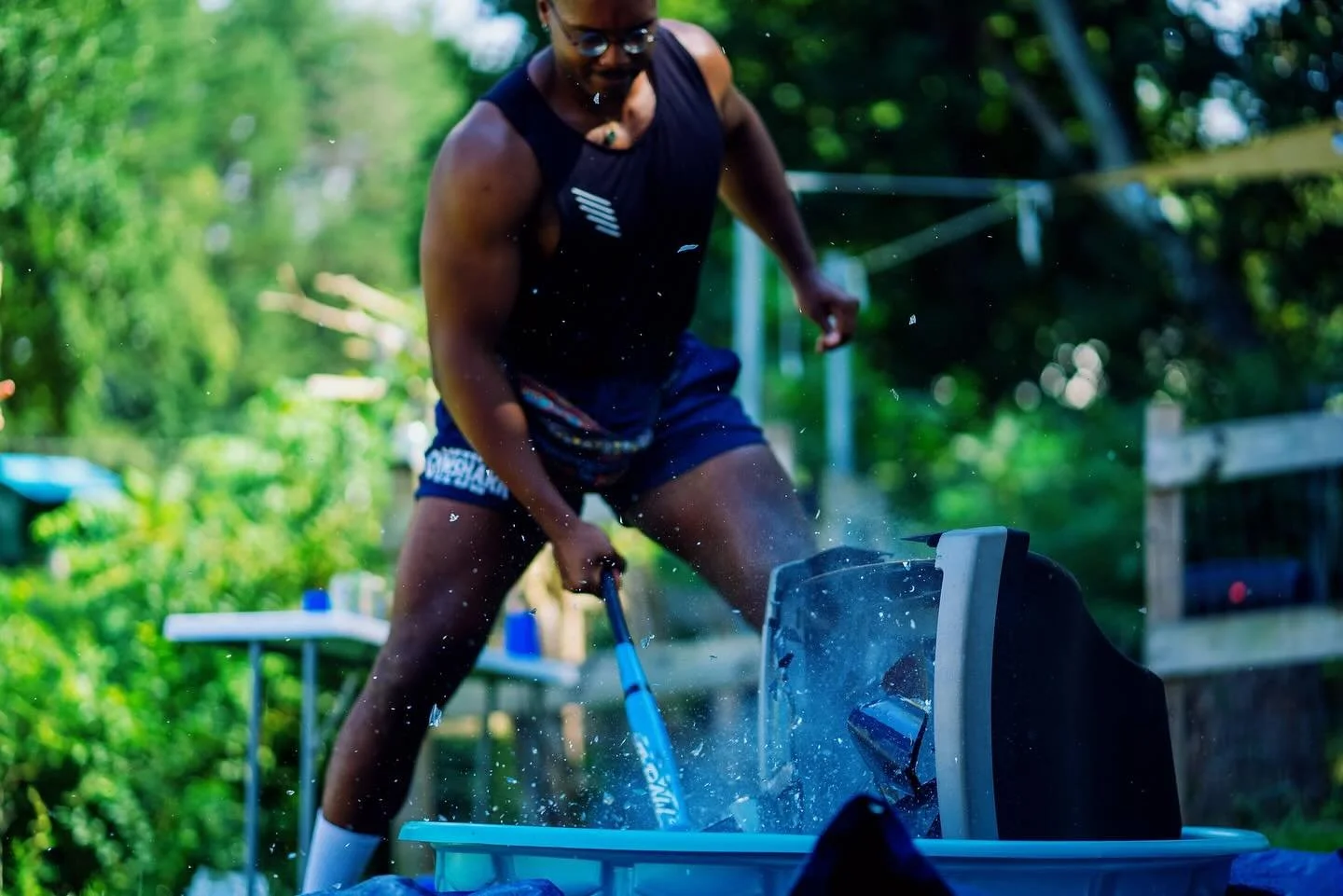 Remembering our Great Wet &amp; Dry Relay Race Slip N&rsquo; Slide Redemption BBQ&trade;️ with *~~fondness~~*. Biggest ups to @joshclayperk who smashed the TV glass in just TWO swings!! We&rsquo;ve simply never seen an old school TV smashed so smooth