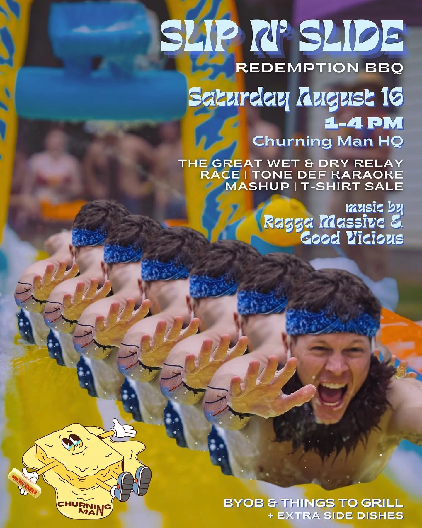 The rain delay from the Churn meant we had to cut out a couple of VERY fun activities. Join us at our slippery redemption BBQ 🧘&zwj;♂️🧈🧘&zwj;♂️ Gonna be chill voibes; slide thru :) hehe