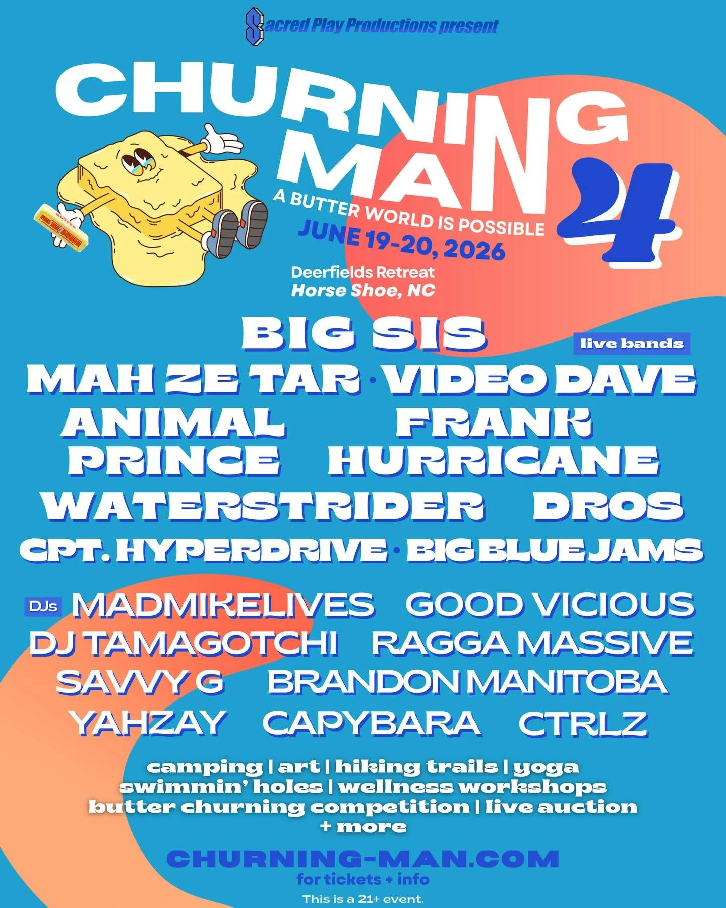 YUMMMM come feel the Churn with us this June at Deerfields Retreat, just 35 minutes outside Asheville 🧈❤️&zwj;🔥🌎

If you want to learn more, head to churning-man.com! It&rsquo;s all on there &mdash; the venue, the experience, how to get involved, 