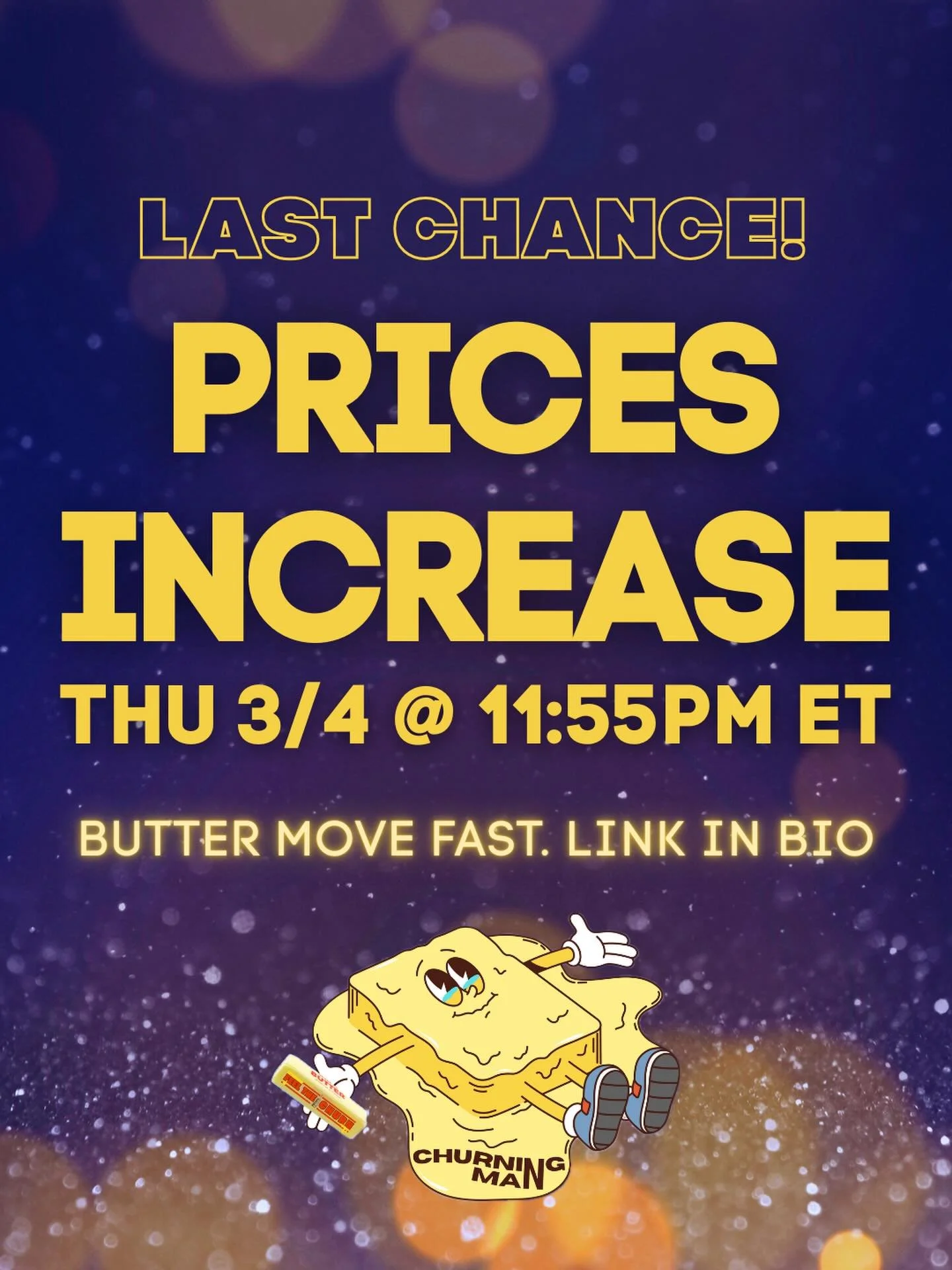 Current pricing melts away Thursday, March 4th, at 11:55PM ET.

After that, tickets move to the next tier.

Churning Man 4 is leveling up this year. Bigger venue. 2 days. Even more buttery magic ✨
If you want to build something strange and beautiful 