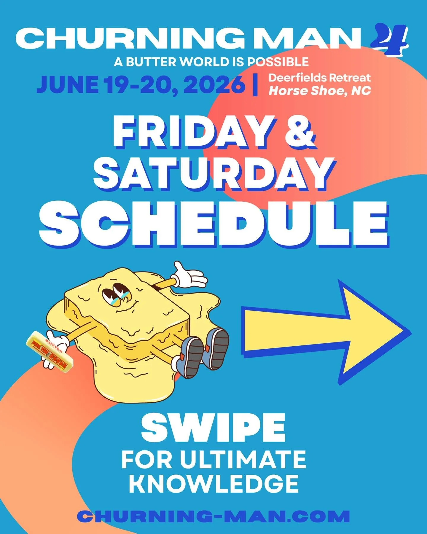 SCHEDULE DROP! Let&rsquo;s goooooo! 🧈🧈🧈 Friday&rsquo;s outfit theme is BUTTER &mdash; whatever that means to you. Saturday&rsquo;s outfit theme is OLD-FASHIONED BUTTER CHURNING ATTIRE &mdash; we shan&rsquo;t forget our roots!

GATES
Friday: 2pm op