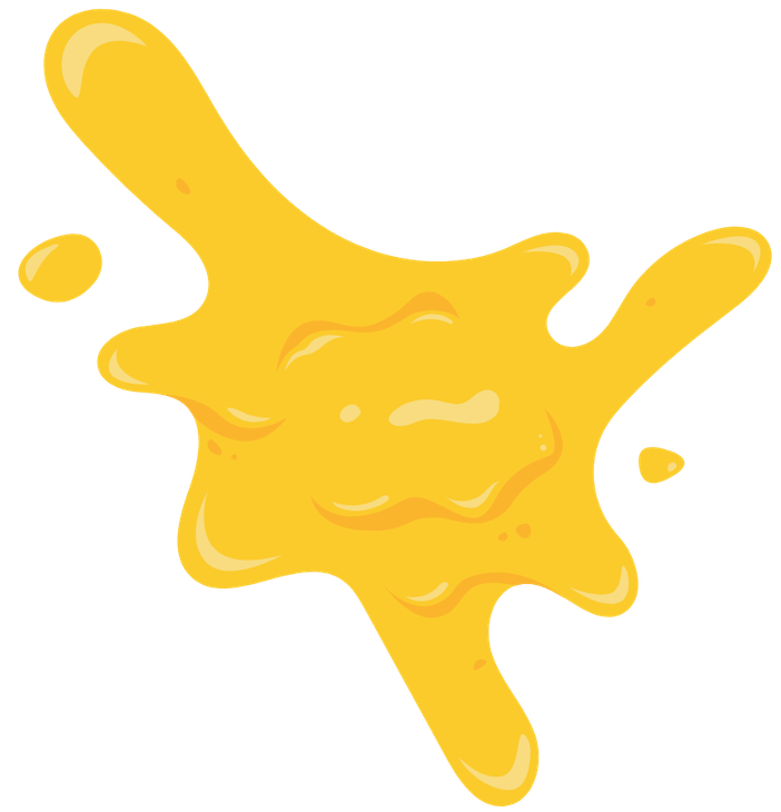 A yellow splash of liquid resembling a blob or splash of paint or juice.