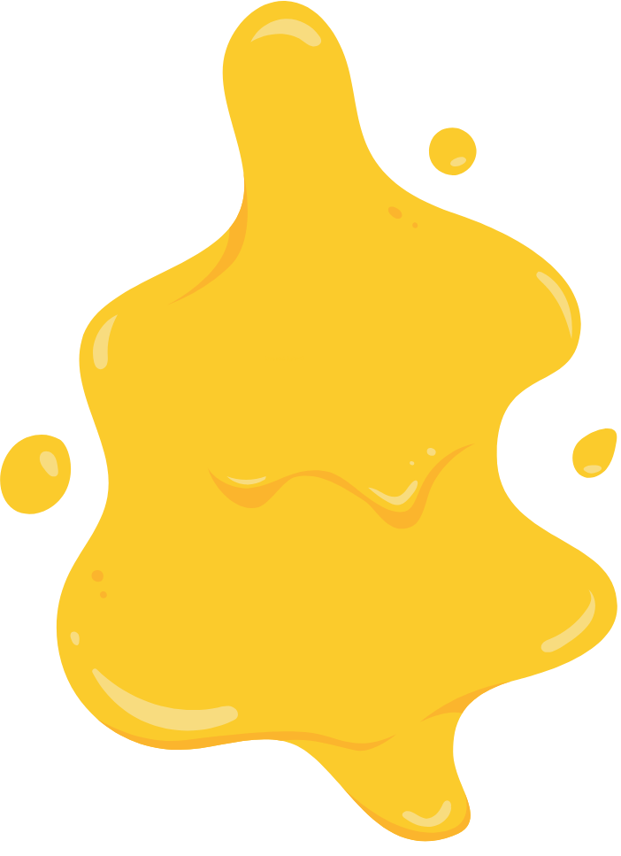 Yellow splatter or splash with rounded, irregular shape and small droplets around it.