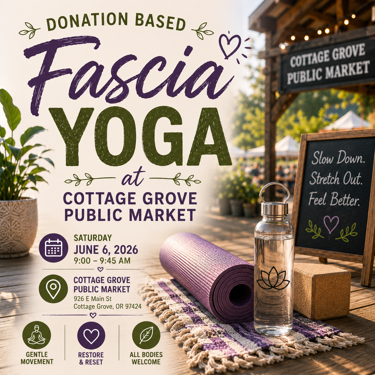 Donation Based Fascia Yoga at Cottage Grove Public Market