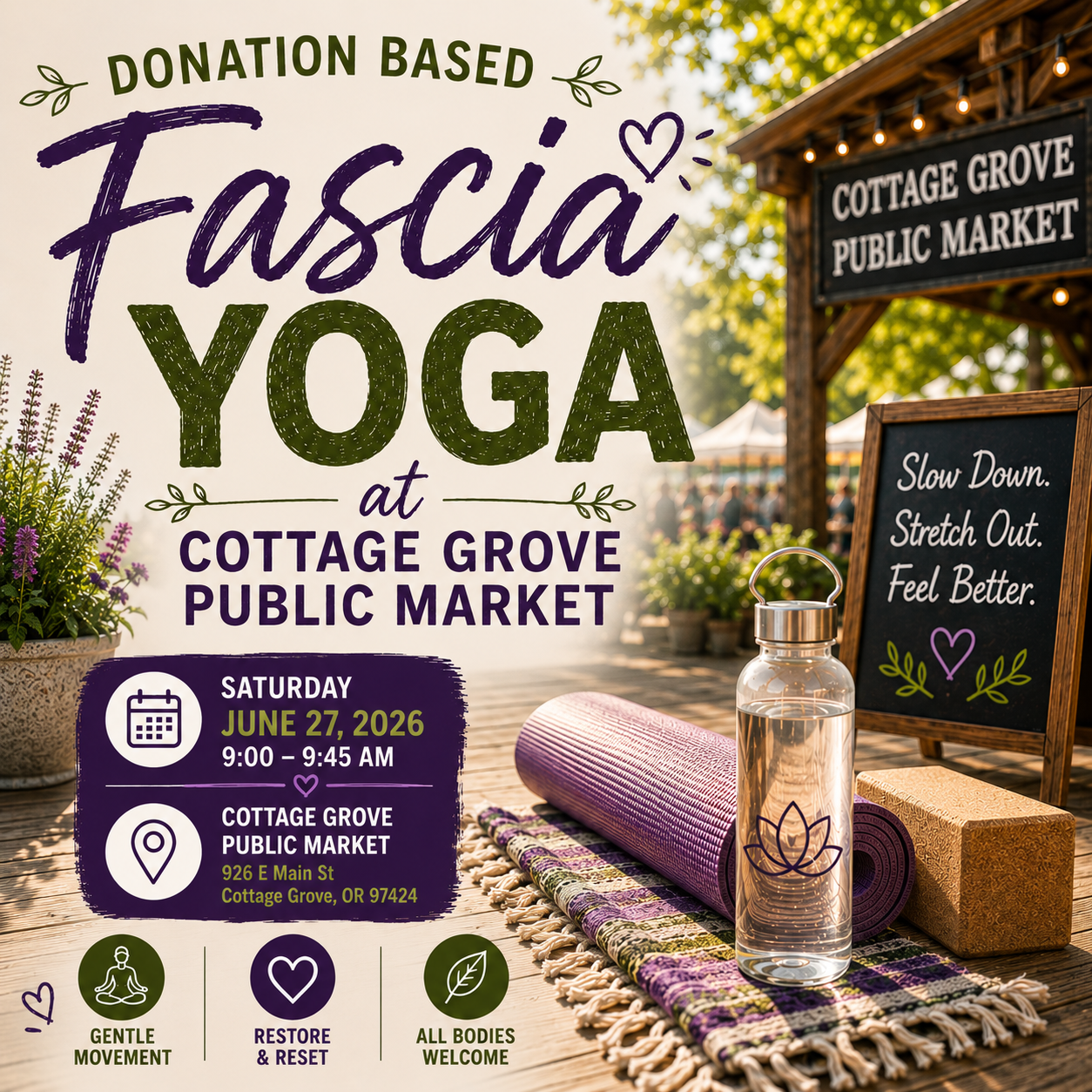 Donation Based Fascia Yoga at Cottage Grove Public Market