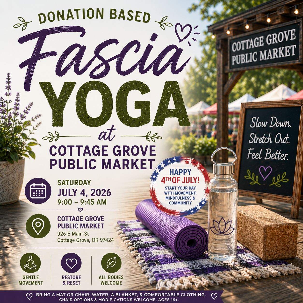 Donation Based Fascia Yoga at Cottage Grove Public Market