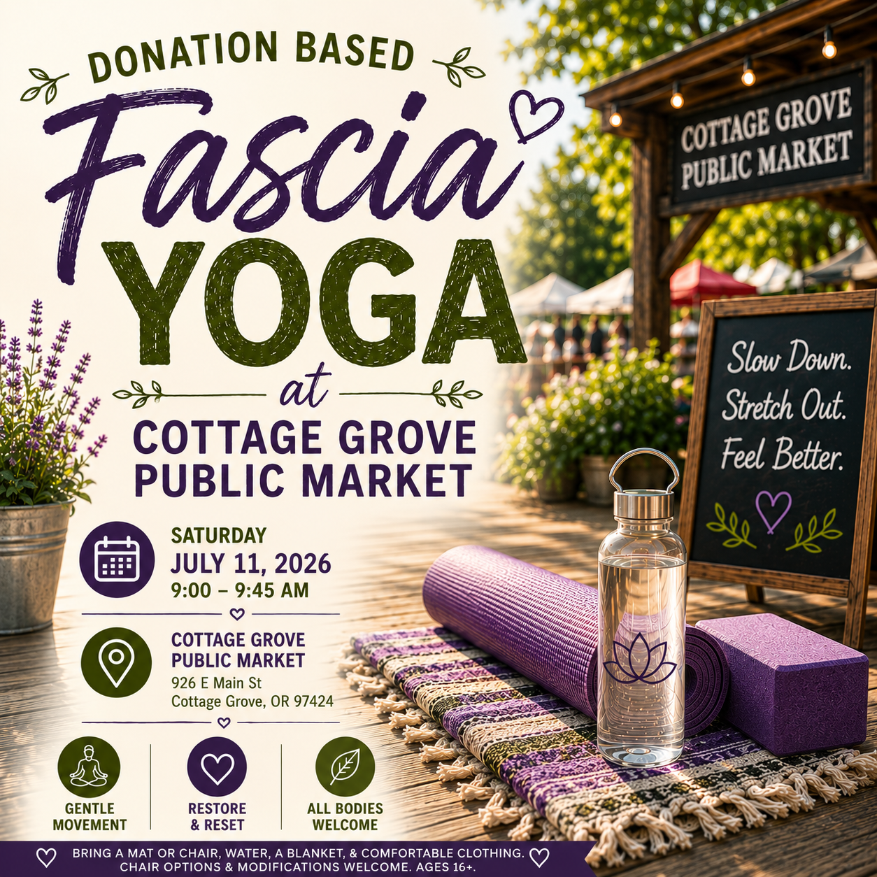 Donation Based Fascia Yoga at Cottage Grove Public Market