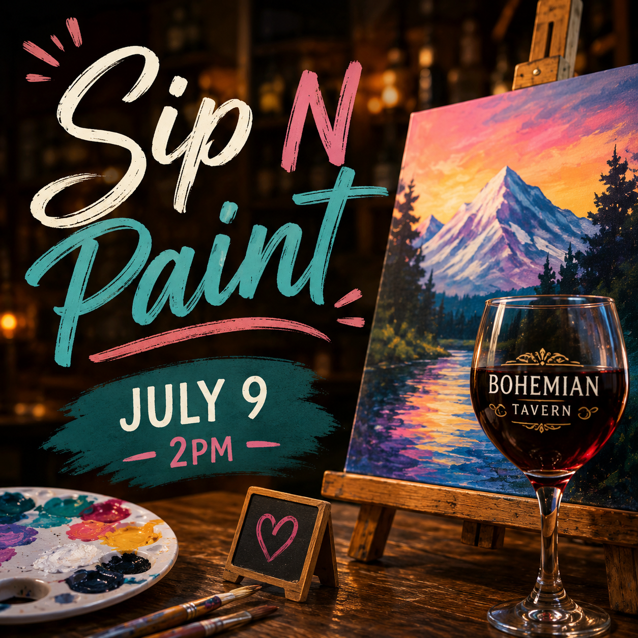 Sip N Paint at the Bohemian Tavern with Mindy Ray Bench