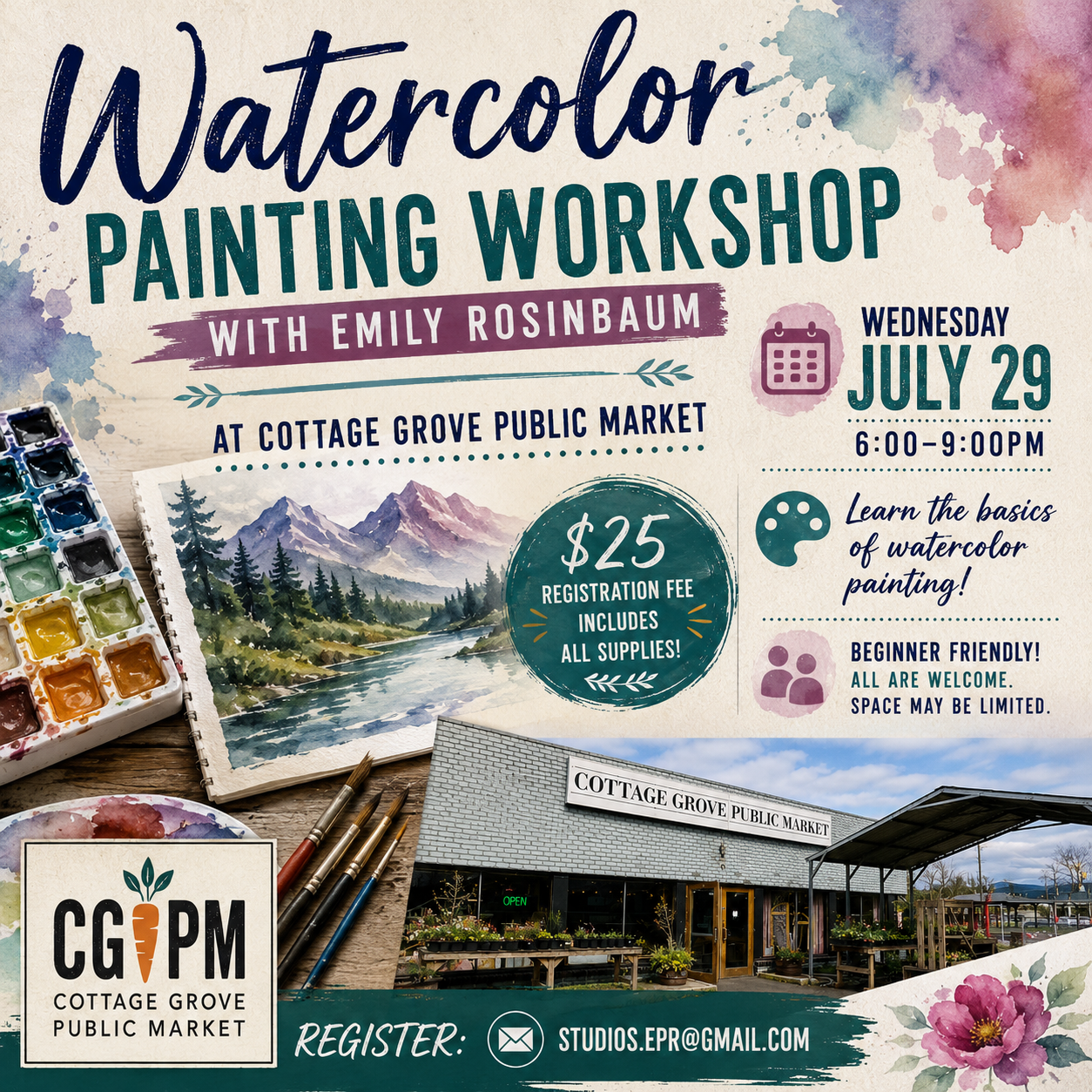Watercolor Painting Workshop with Emily Rosinbaum | Cottage Grove Public Market