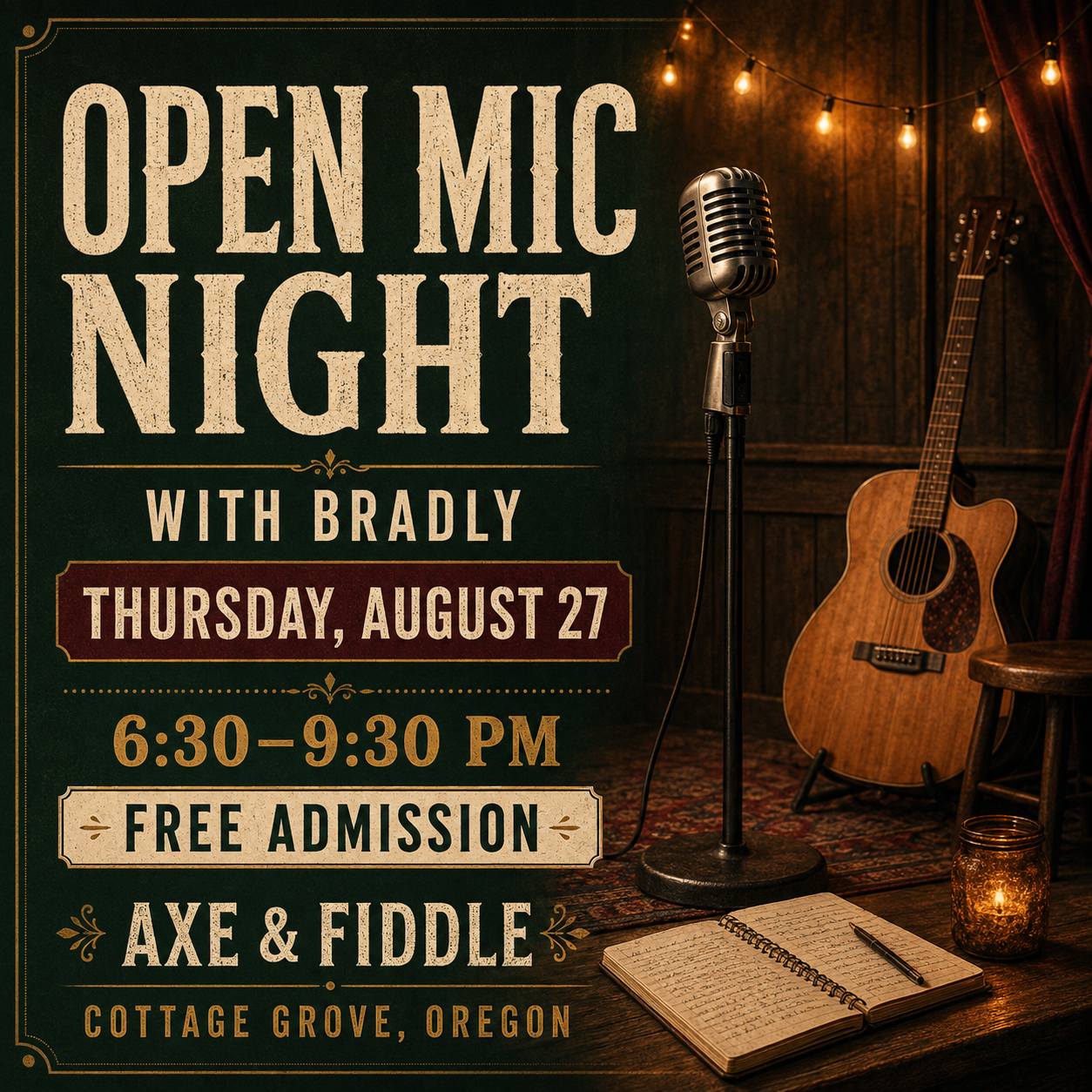 Open Mic Night with Bradly at Axe & Fiddle