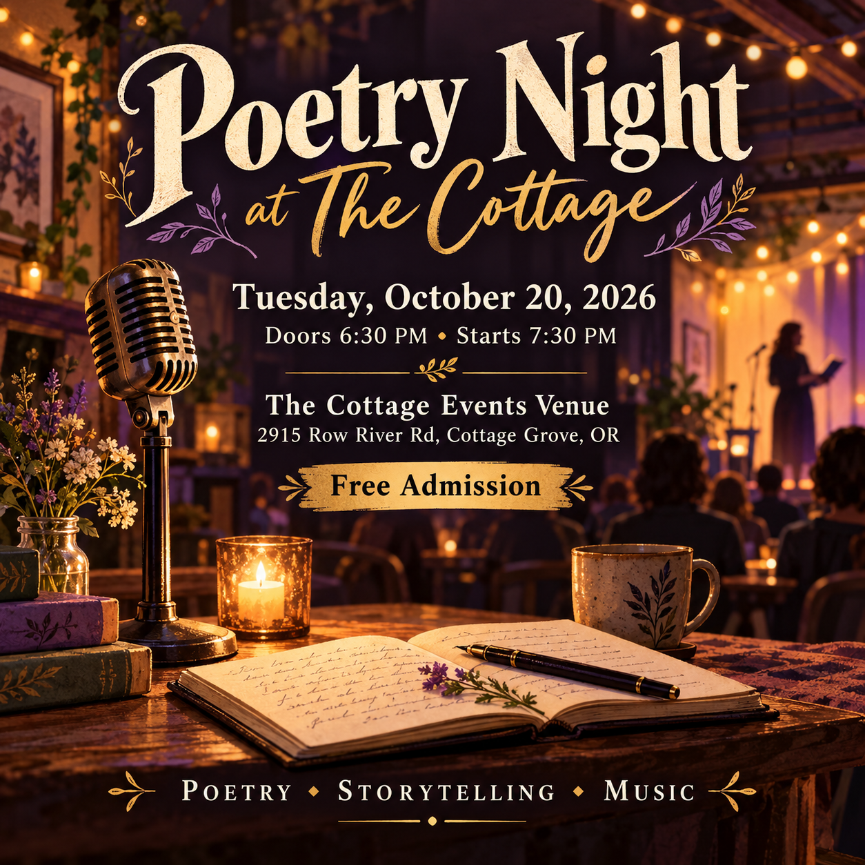 Poetry Night at The Cottage | Free Poetry & Live Performances in Cottage Grove