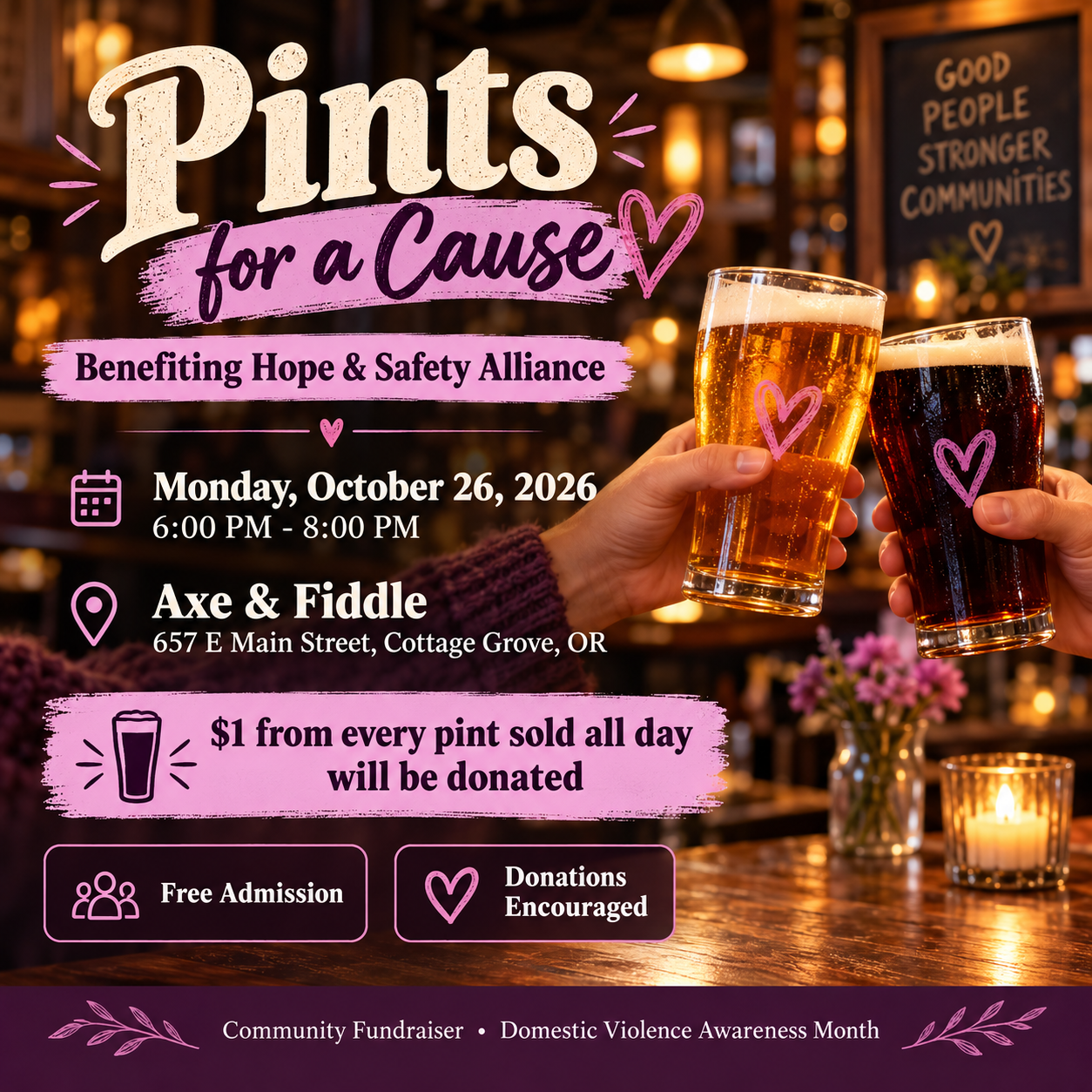Pints for a Cause 2026: Supporting Hope & Safety Alliance in Cottage Grove
