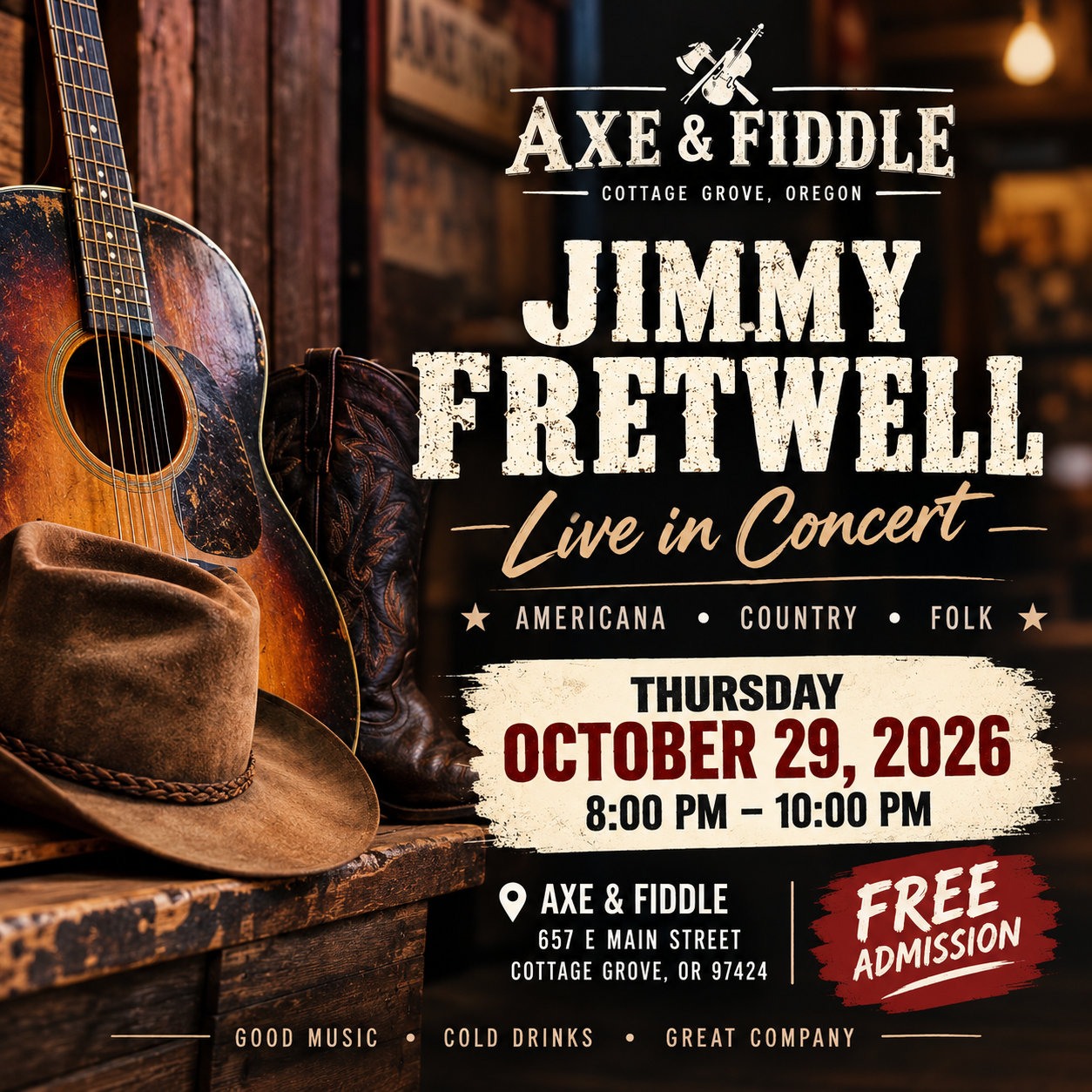 Jimmy Fretwell Live at Axe & Fiddle | Free Americana & Country Music in Cottage Grove