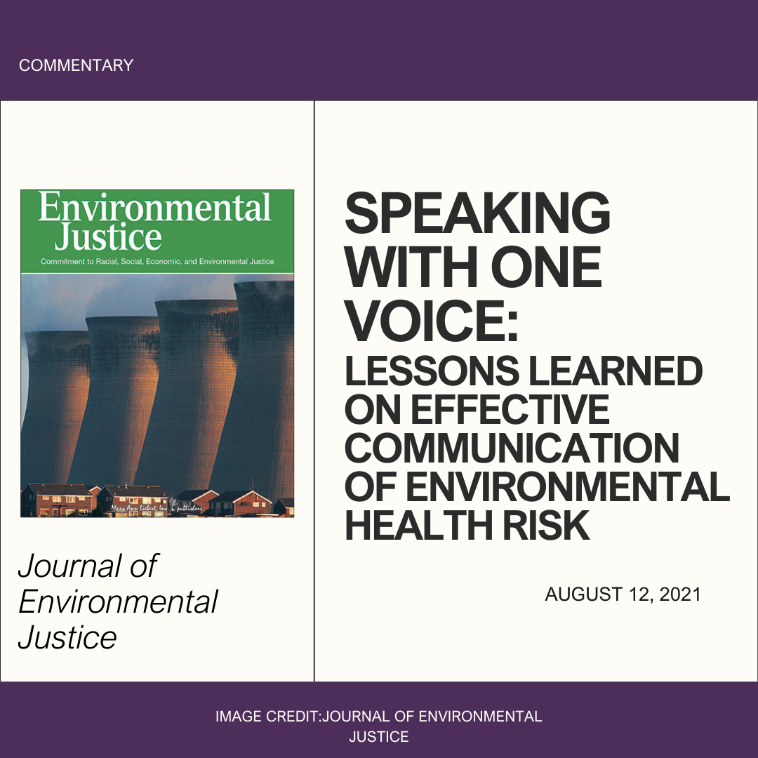 Title: Speaking with One Voice: Lessons Learned on Effective Communication of Environmental Health Risk
Image: Cover of Journal