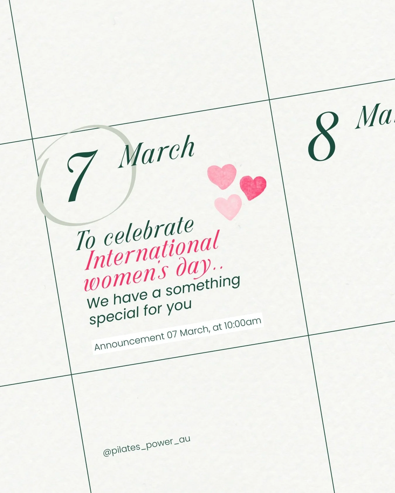 Special announcement coming tomorrow 👀✨

With International Women&rsquo;s Day this Sunday, we&rsquo;ve got a limited time special coming your way!

Keep an eye out for all the details dropping tomorrow! 
🏷️ Saturday 7th March at 10am

Stay tuned 🤍