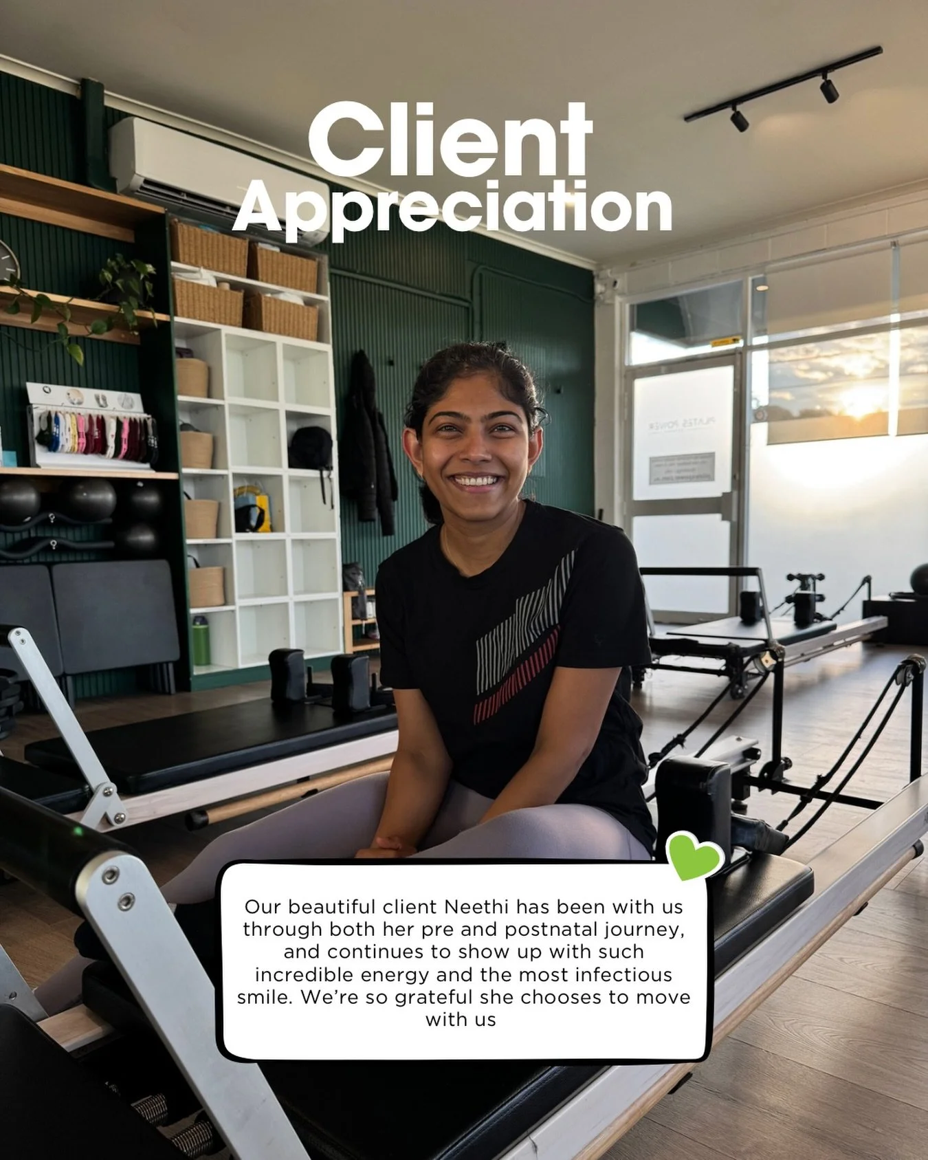 Our beautiful client Neethi has been with us through both her pre and postnatal journey, and still shows up with the most incredible energy and infectious smile ✨

We feel so lucky to be part of her movement journey 🤍

#pilatespower #pilatescommunit