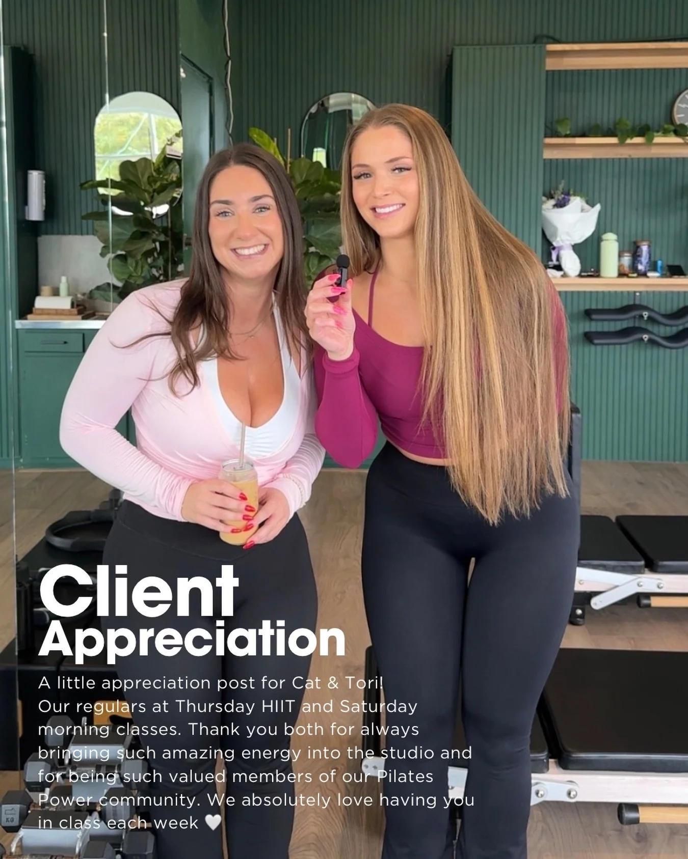 A little appreciation post for Cat &amp; Tori!
Our regulars at Thursday HIIT and Saturday morning classes. Thank you both for always bringing such amazing energy into the studio and for being such valued members of our Pilates Power community. We abs