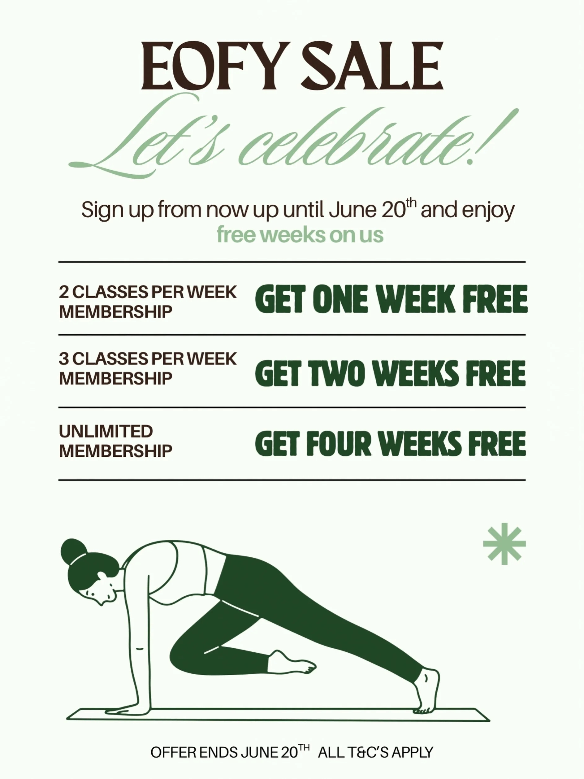 ✨ Our EOFY Sale is here ✨

There&rsquo;s never been a better time to start your Pilates journey or commit to your routine 🤍

Sign up before June 20th and enjoy:

🎁 2 Classes per Week Membership &rarr; Get 1 Week FREE
🎁 3 Classes per Week Membershi