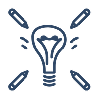 Illustration of a light bulb with rays extending outward.