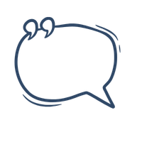 A blue outline of a speech bubble with a face, resembling a cartoon or comic style.