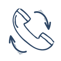 Icon of a phone with arrows indicating call or communication.