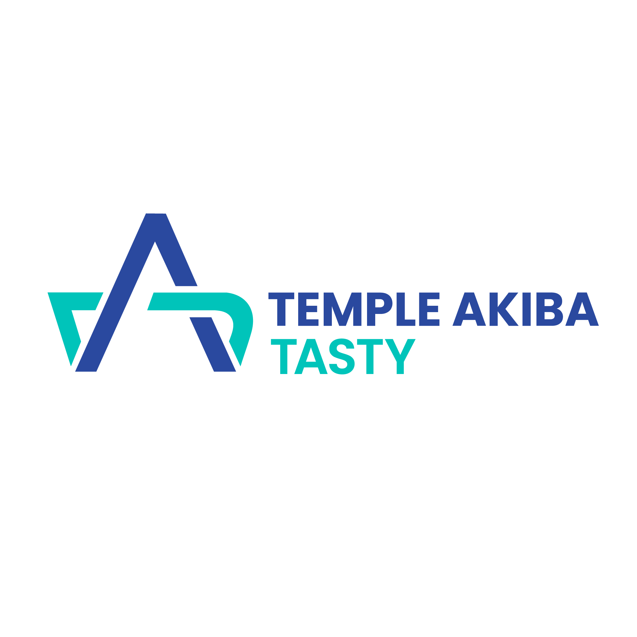 A logo with a stylized letter 'A' in shades of blue and teal, accompanied by the text 'Temple Akiba Tasty' with 'Temple Akiba' in blue and 'Tasty' in teal.