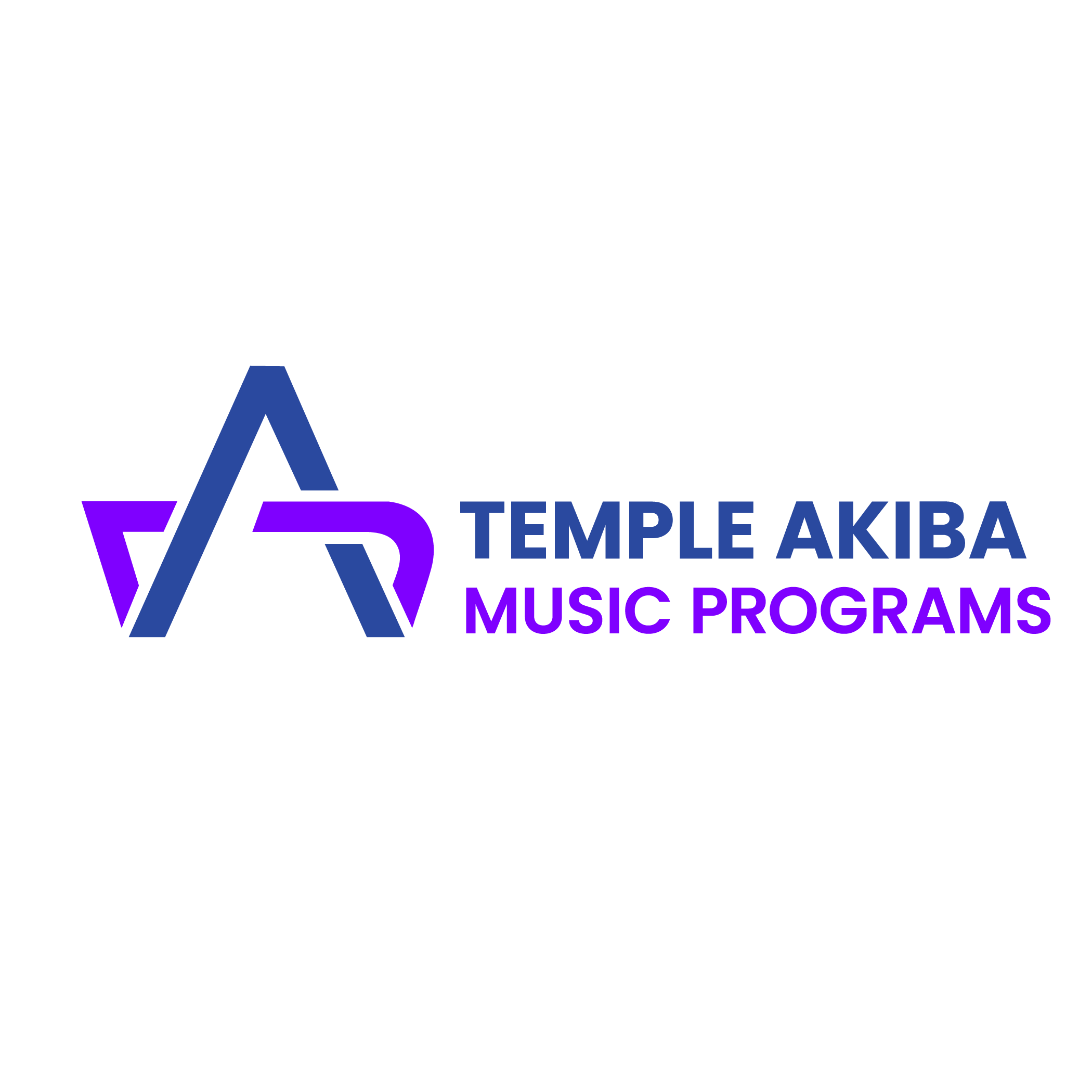 Logo for Temple Akiba Music Programs featuring a stylized 'A' in purple and blue with the text 'Temple Akiba Music Programs' in blue and purple.
