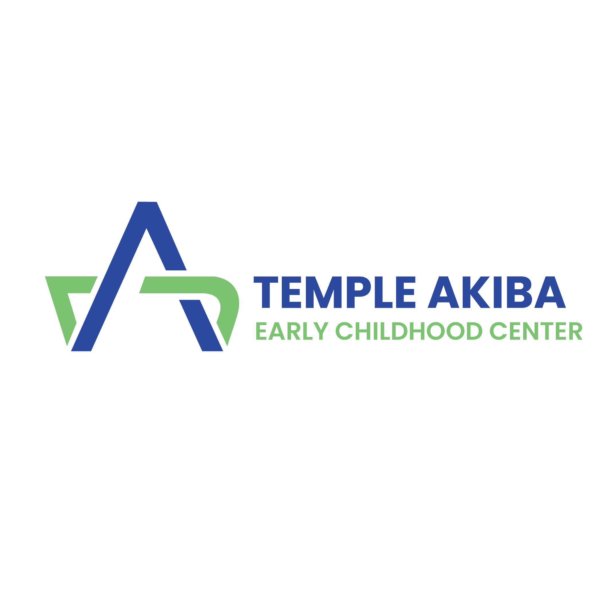 Logo of Temple Akiba Early Childhood Center, featuring stylized letters A and K in blue and green, with the text 'Temple Akiba Early Childhood Center' in blue and green.