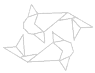 Line art illustration of two paper origami coy fish circling each other.