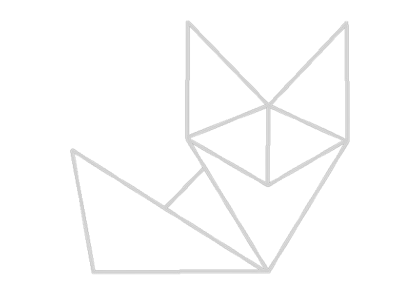 Line art illustration of a paper origami fox.