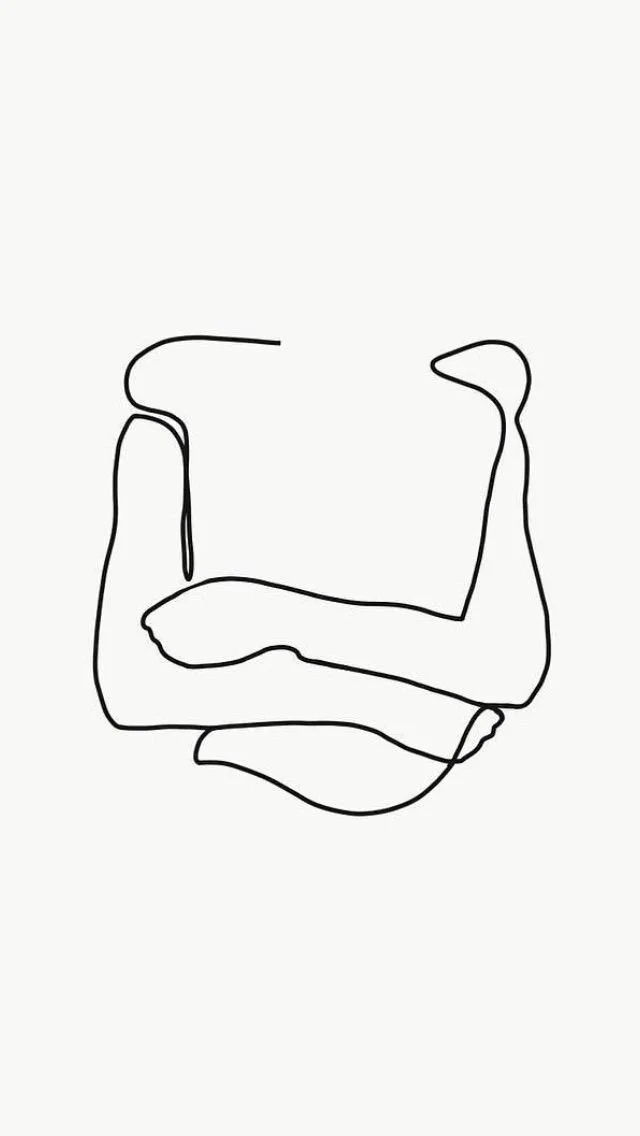 Line drawing of a muscular arm crossing with another arm, forming an abstract shape.