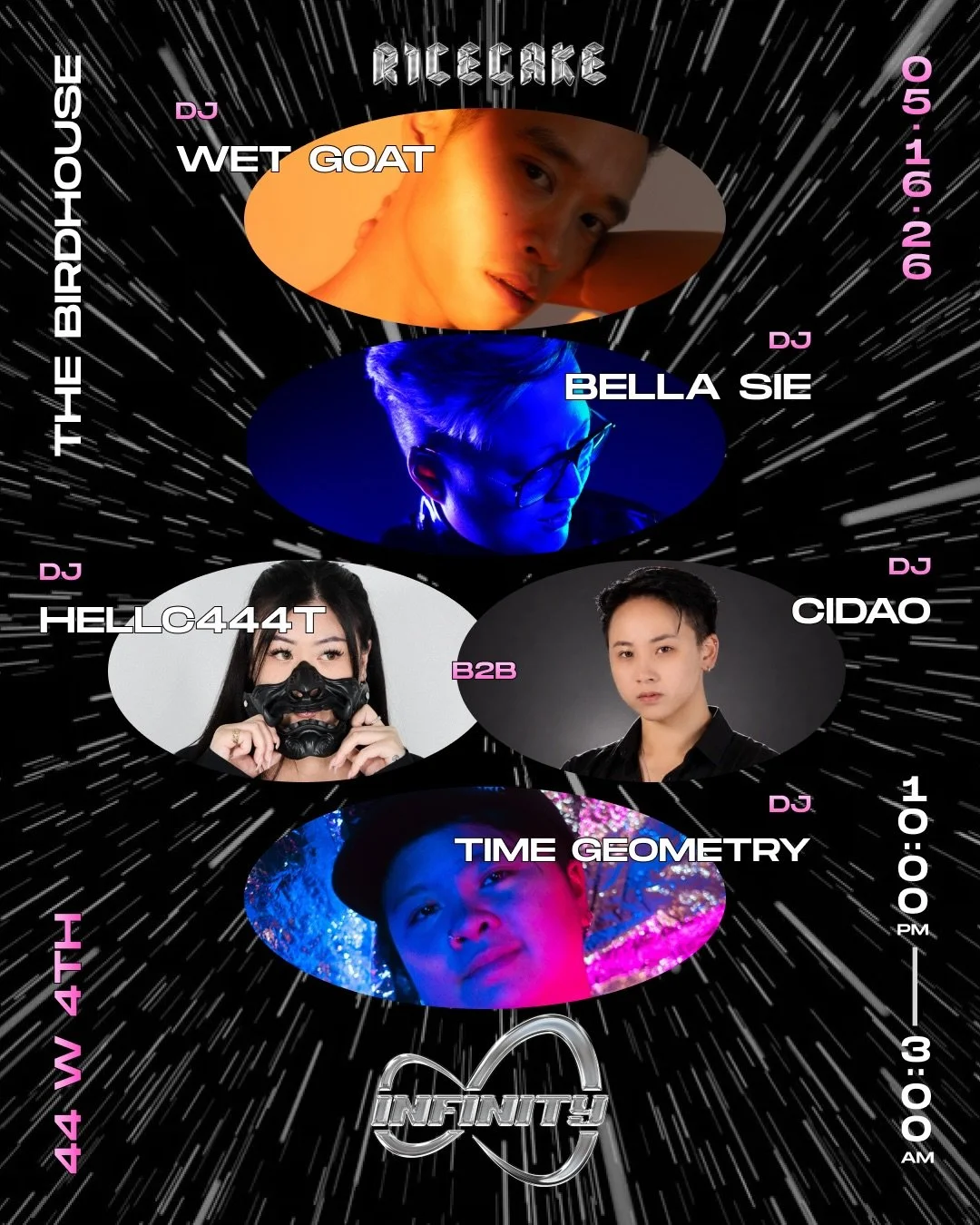 &ldquo;We have EDC at home.&rdquo; - your Asian rave mommy

Your fave queer Asian party is turning 8! Come be infinite with us. ♾️&nbsp;

𝗗𝗝𝘀
♾︎ WET GOAT (GLOBAL GROOVE) | @djwetgoat
♾︎ BELLA SIE (EDM, TECHNO) | @me.bellasie
♾︎ HELLC444T B2B CIDAO