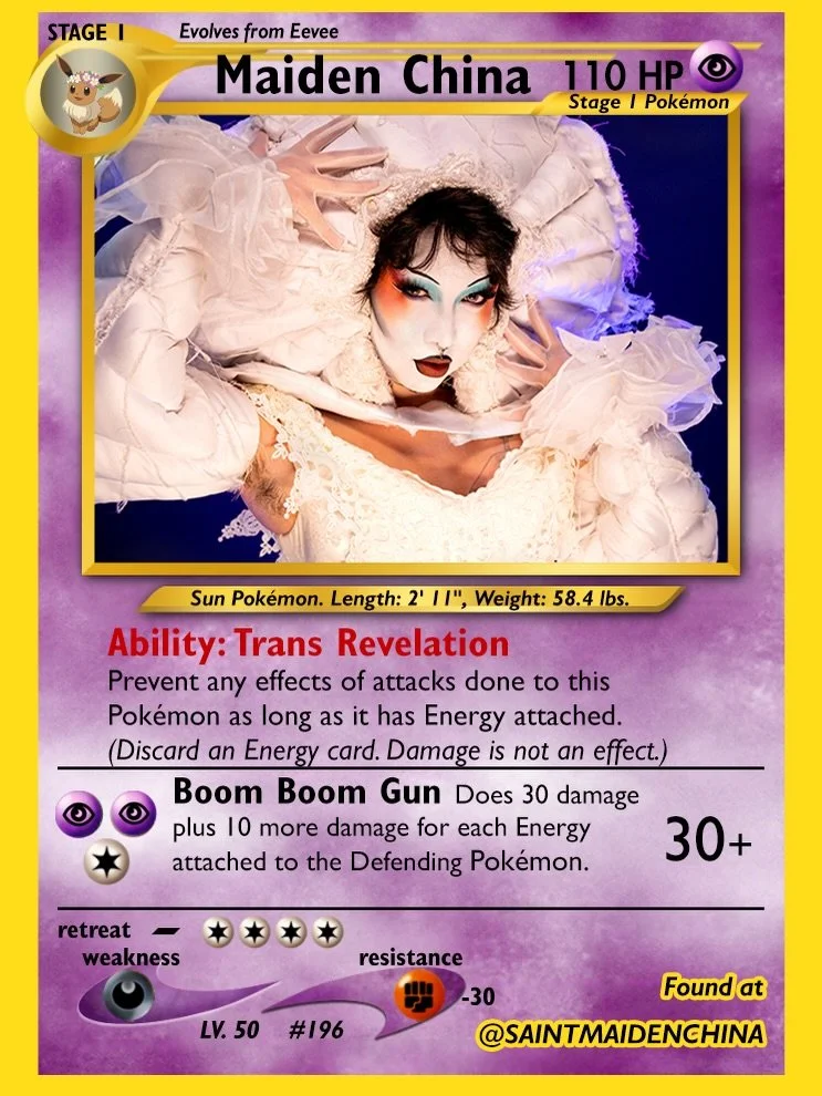 Maiden China | @saintmaidenchina
Psychic-type Sun Pok&eacute;mon with the ability &ldquo;Trans Revelation.&rdquo; As long as they have Energy attached, no attack effect can touch them. Basically untouchable. Unclockable even.

Pok&eacute;Pop
📍 @bird