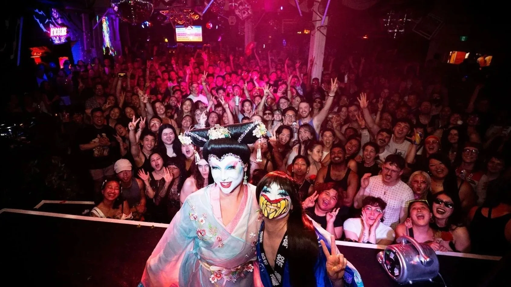 Maiden China & Rose Butch smile with the audience at Ricecake Remix - August 2, 2025. Photo by Cale Tian.