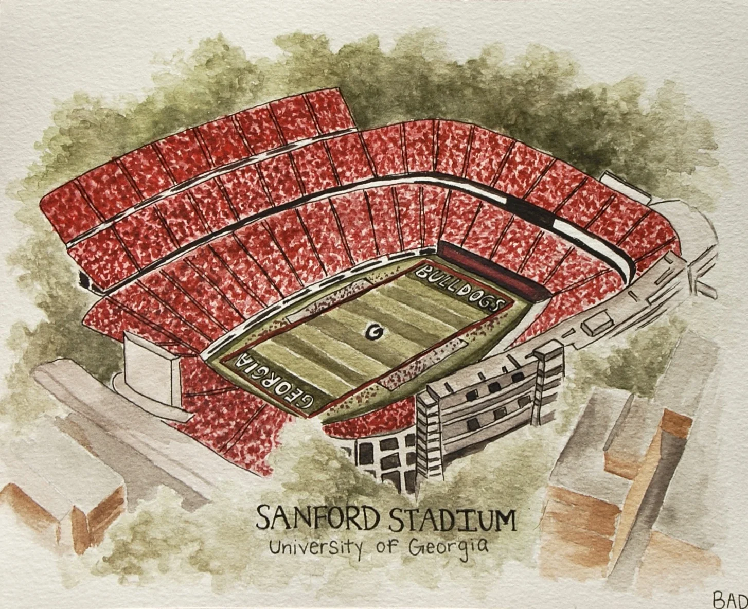 Sanford Stadium Watercolor Print (8 x 10in)