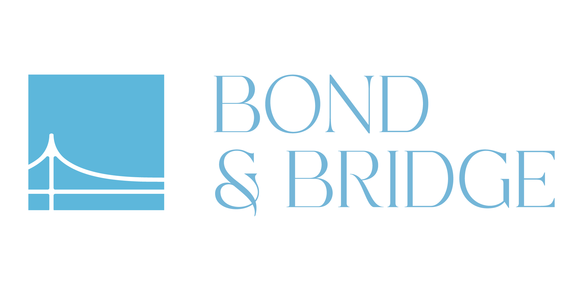 Bond and Bridge logo, blue lettering and logo of bridge cut out
