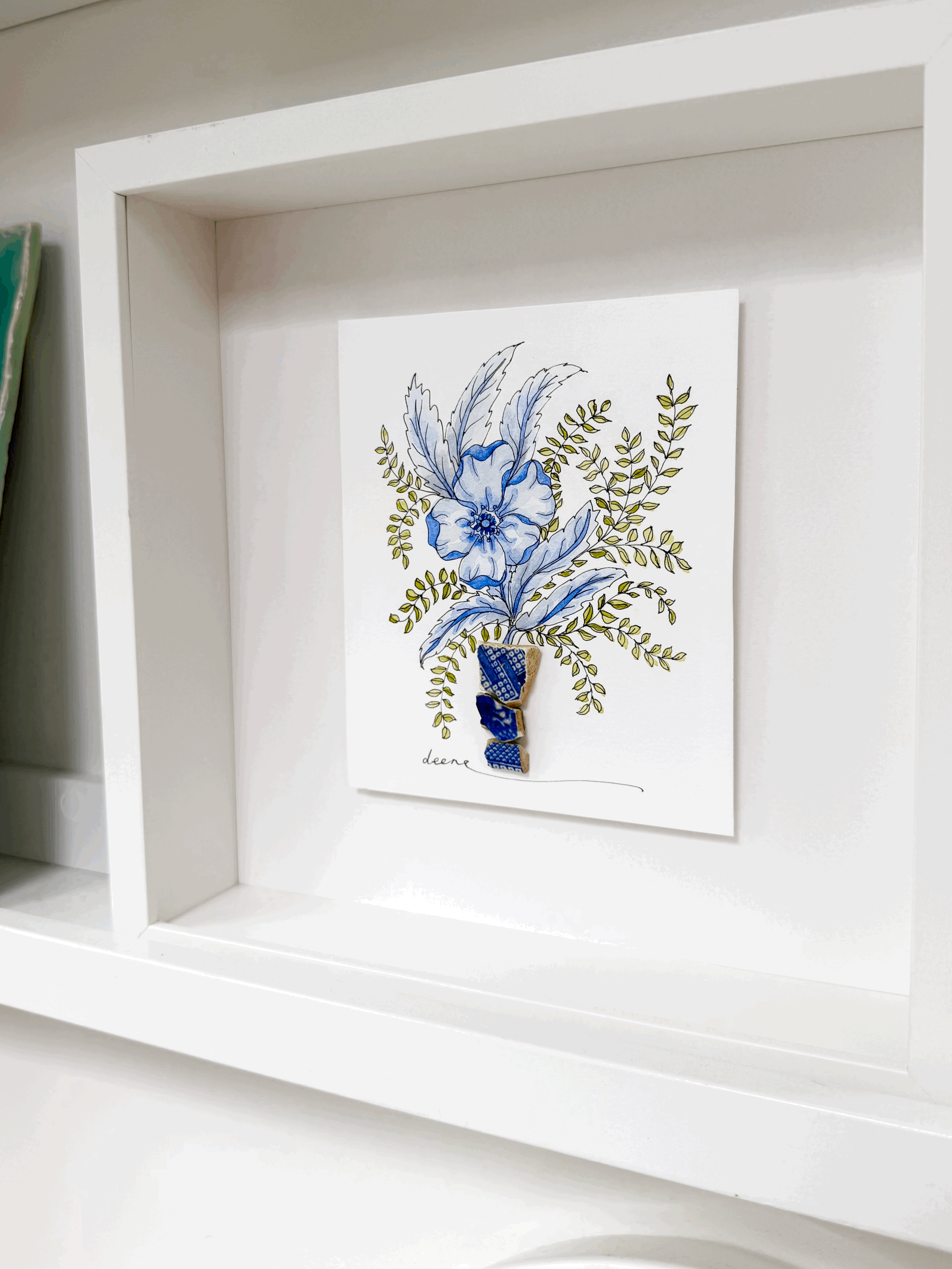 Floral Watercolour with Vintage China, Framed Original - Flowers #RF151