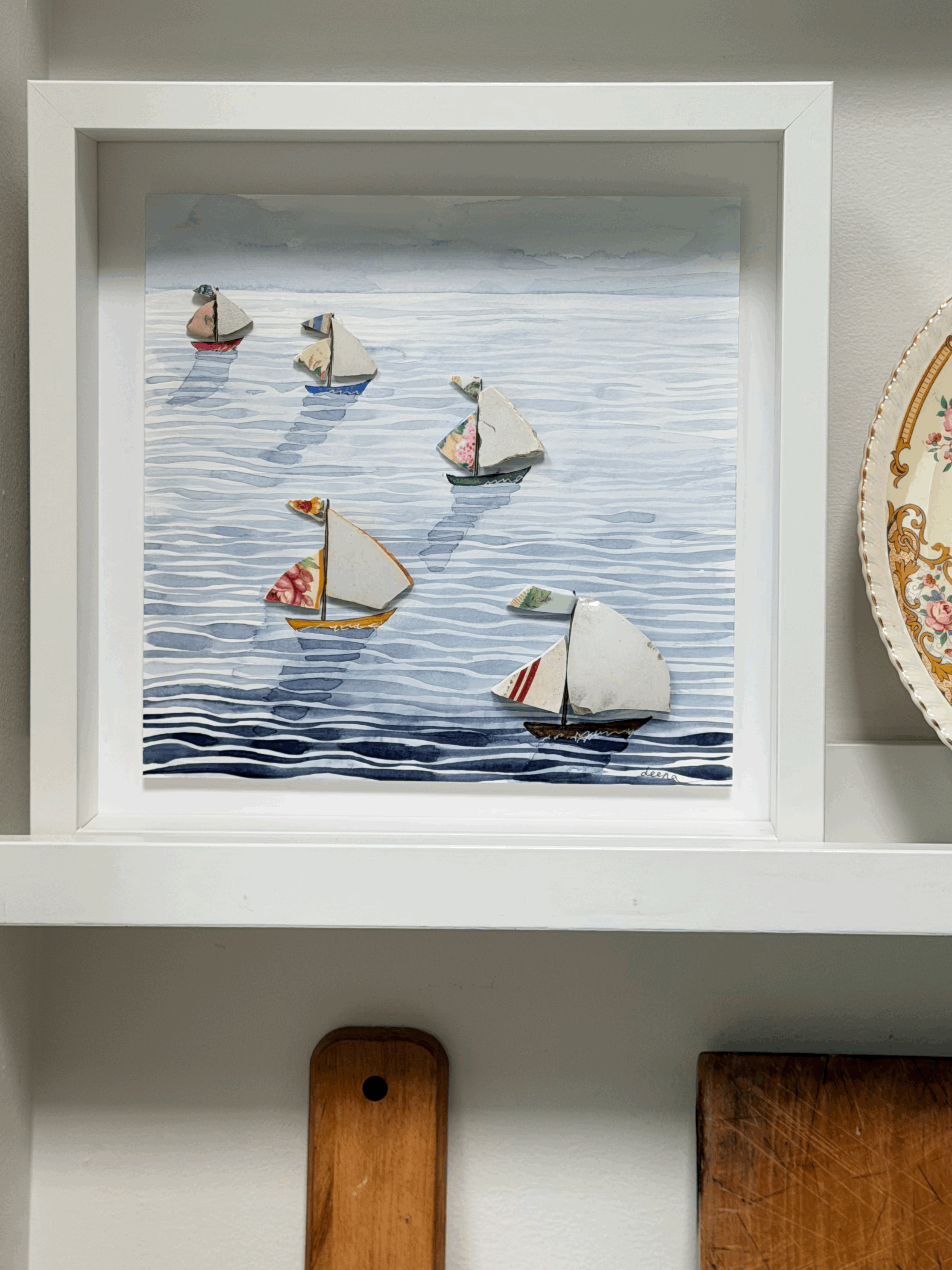 Coastal Sailboat Watercolour, Framed Original - Sailboats #RS144
