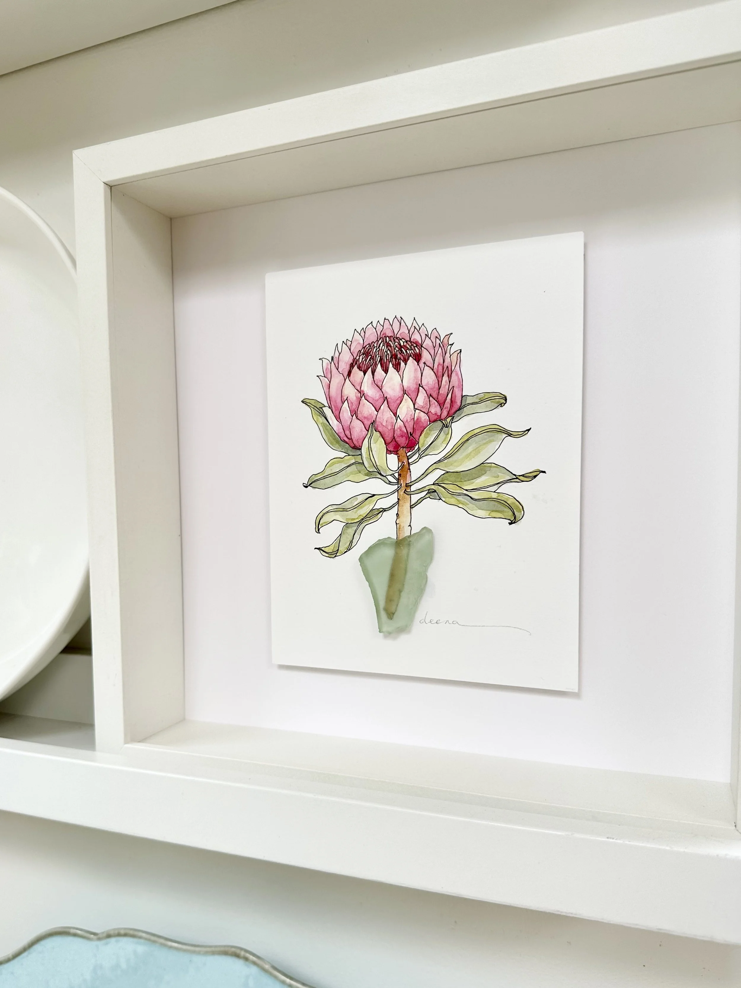Floral Watercolour with Vintage Glass, Framed Original - Flowers #RF102