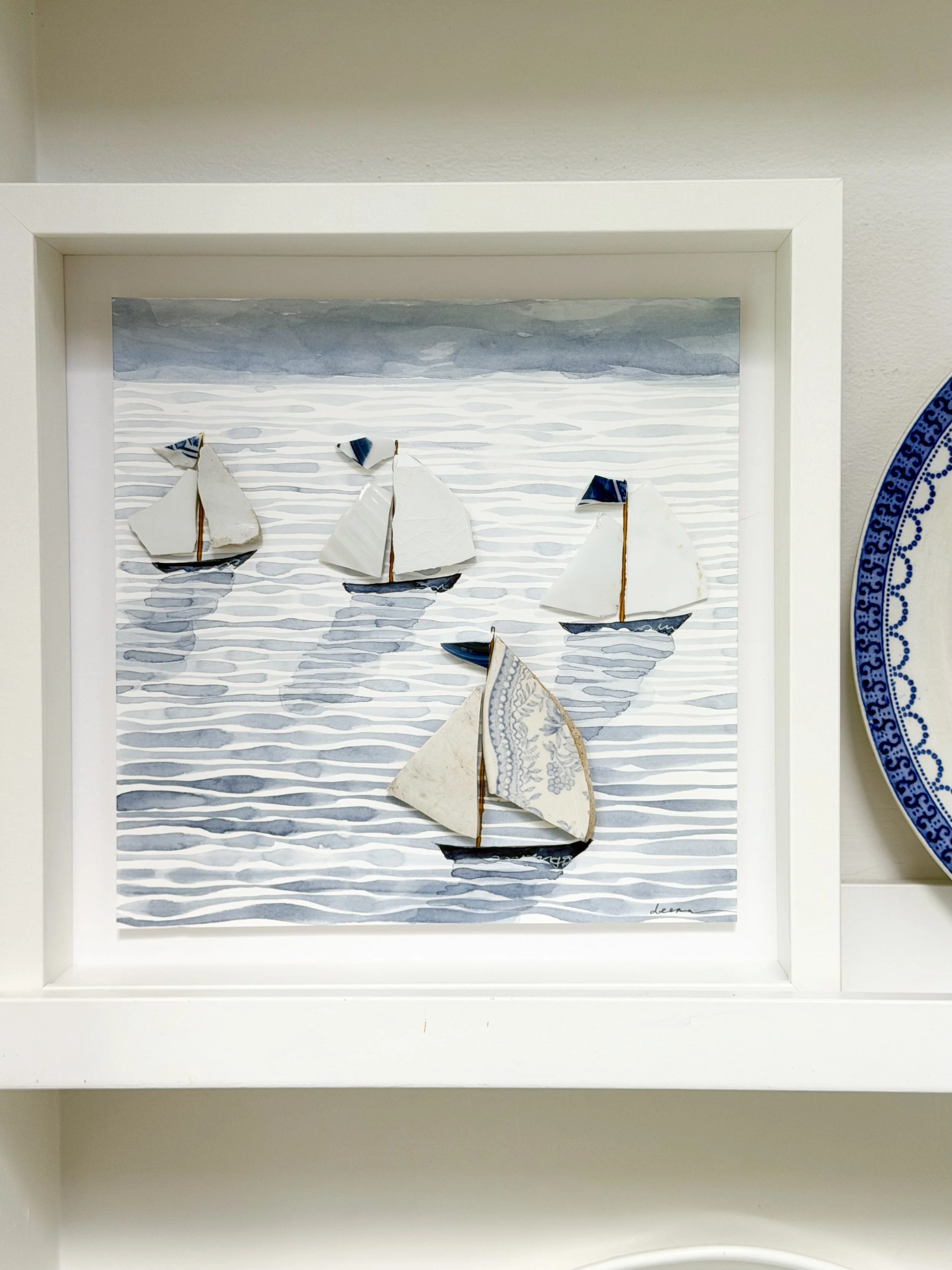 Coastal Sailboat Watercolour, Framed Original - Sailboats #RS141