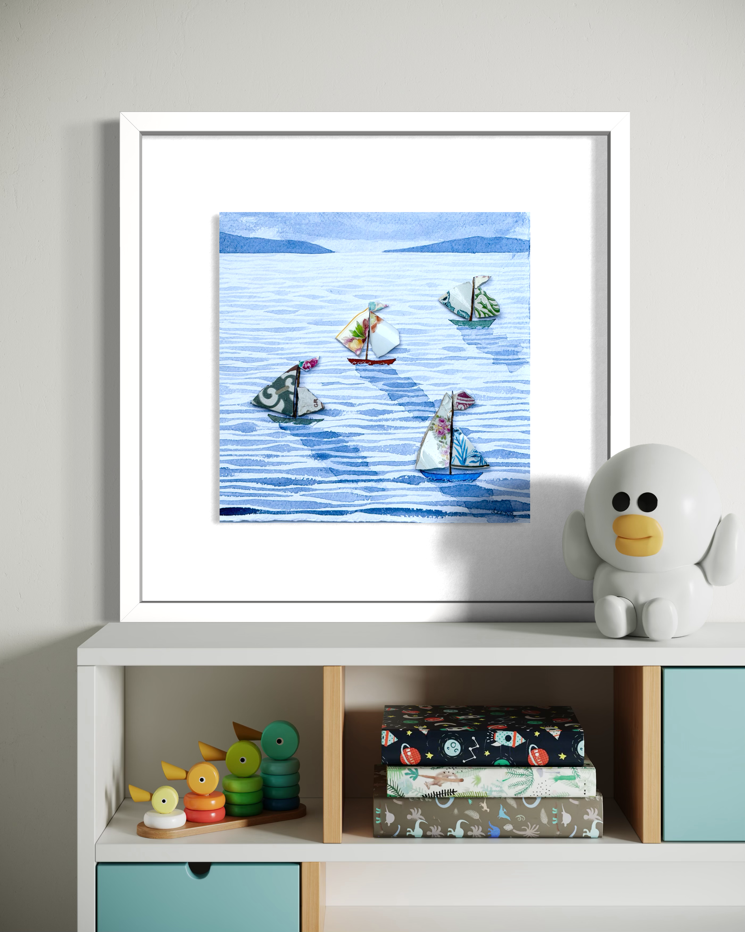 Coastal Sailboat Watercolour, Framed Original - Sailboats #RS140