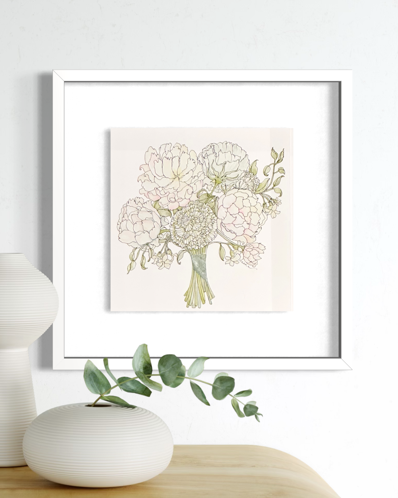 Floral Watercolour with Vintage Glass, Framed Original - Flowers #RF120