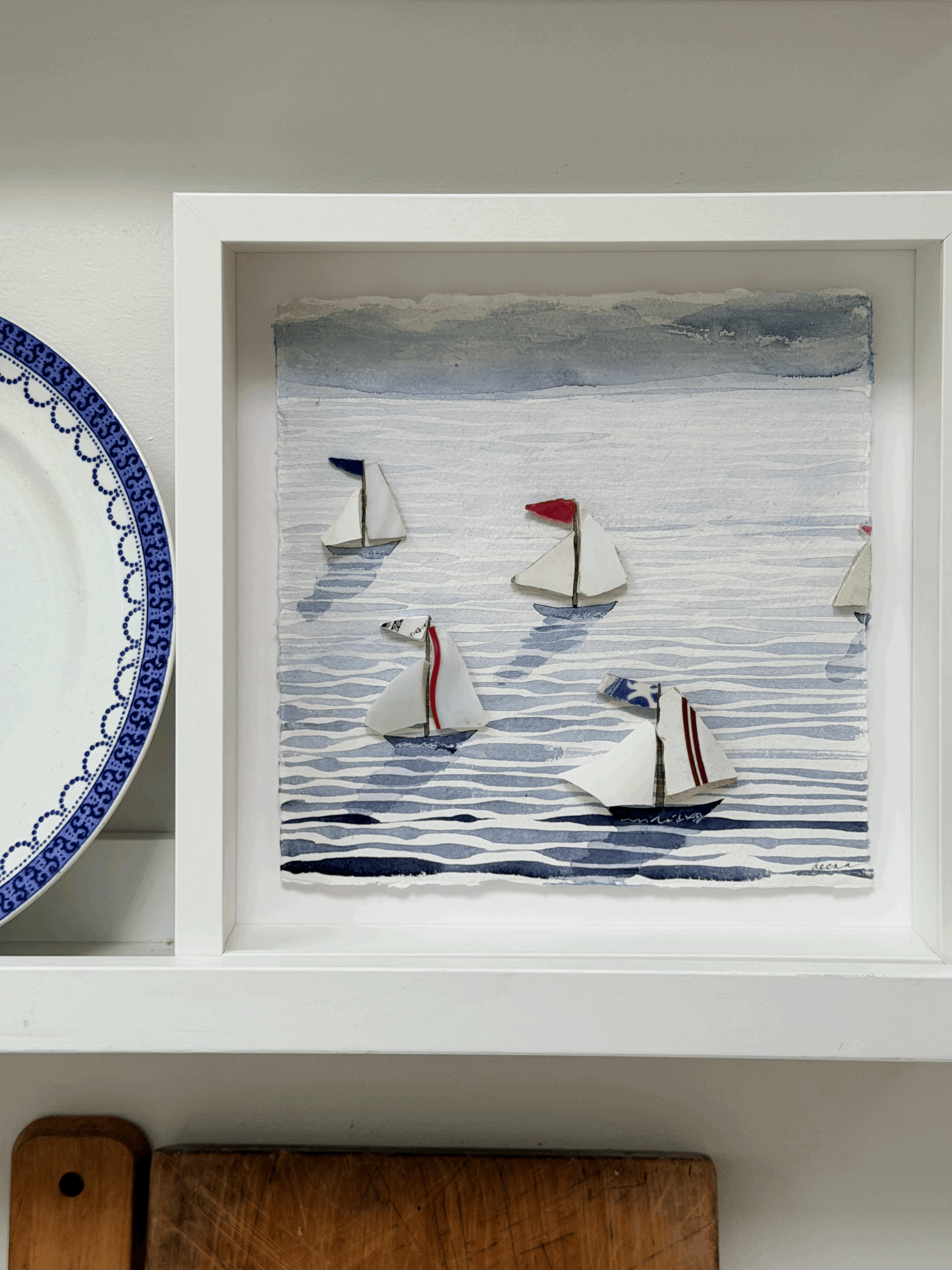 Coastal Sailboat Watercolour, Framed Original - Sailboats #RS146