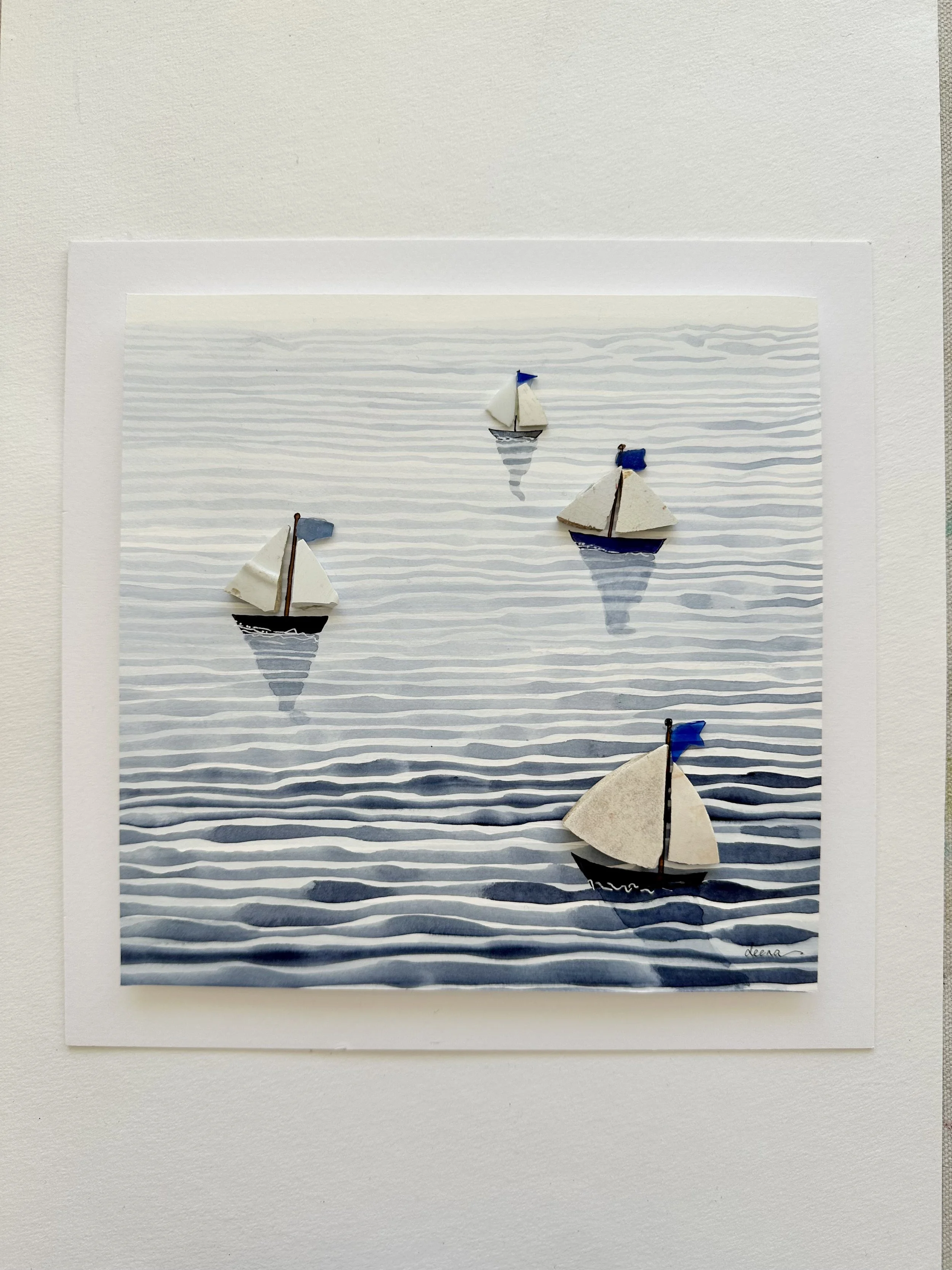 Coastal Sailboat Watercolour, Framed Original - Sailboats #RS100