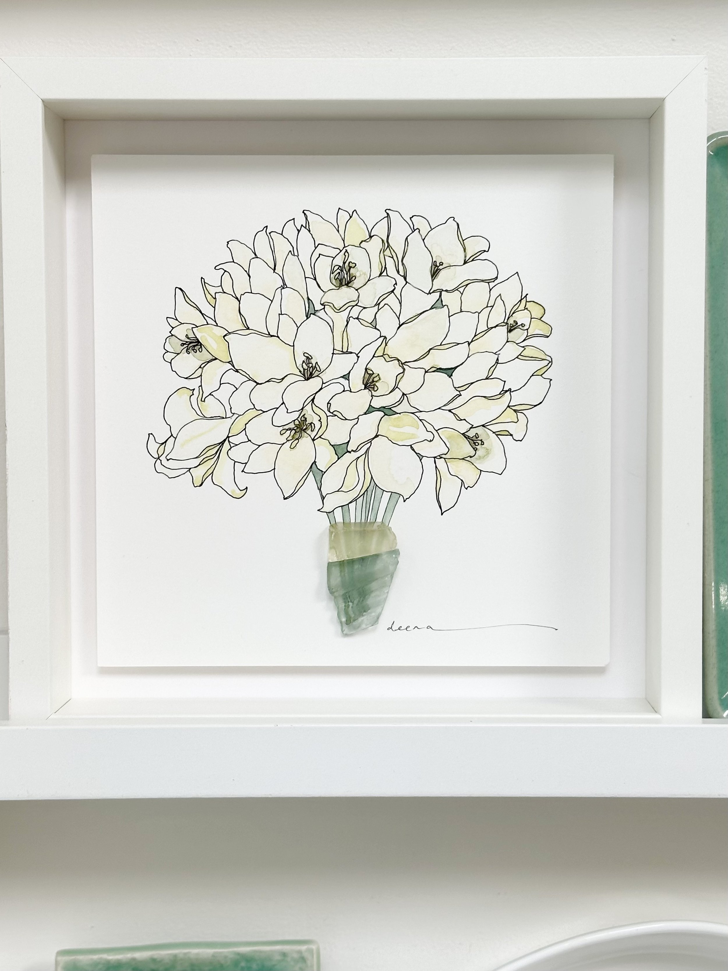 Floral Watercolour with Vintage Glass, Framed Original - Flowers #RF122